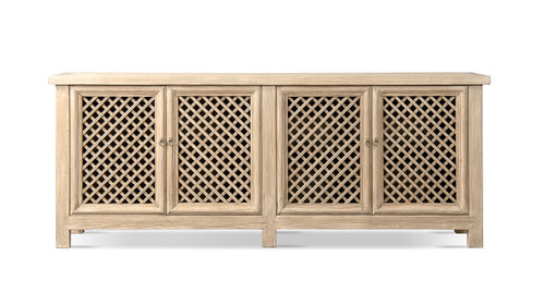 Arden 97" Extra Long 4-Door Reclaimed Elm Lattice Front Sideboard, Heritage Light Natural Brown