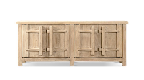 Rowan 91" Reclaimed Elm 4-Door Crossbar Sideboard Cabinet, Heritage Light Natural Brown