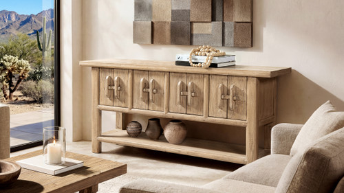 Rowan 60" Solid Reclaimed Elm Sideboard with Lower Shelf, Heritage Light Natural Brown