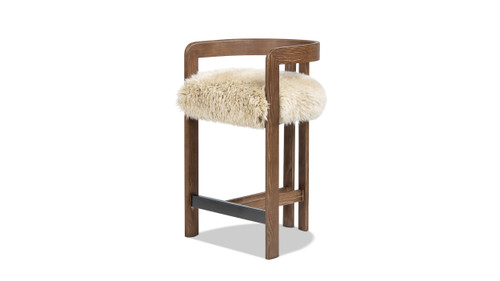 Millwick 26.5" Low Back Genuine Fur Dark Brown Ash Wood Counter Stool, Natural Blonde