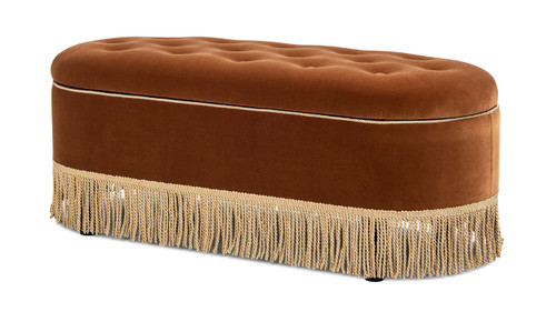 Melinda 48.5" Oval Tufted Bullion Fringe Storage Bench, Burnt Orange
