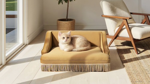 Duchess 33" Medium Princess Pet Bed Sofa with Fringe Skirt, Gold
