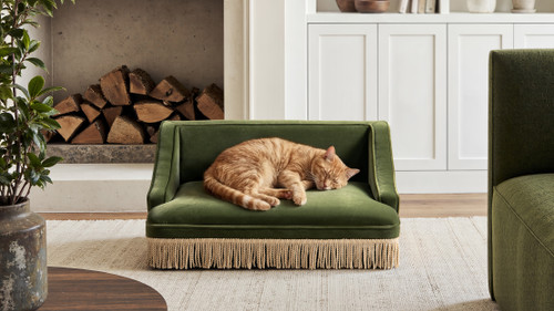 Duchess 33" Medium Princess Pet Bed Sofa with Fringe Skirt, Olive Green