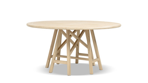 Holland 60" Reclaimed Pine Wood Round Dining Table, Light Natural Cerused