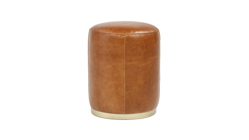 Nico 16" Round Leather Ottoman Stool, Camel Brown