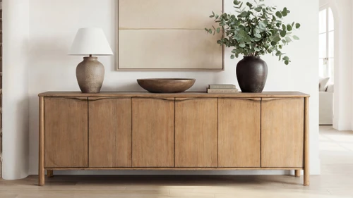 Nolan 108" Extra Long 6-Door Cabinet Reclaimed Pine Wood Sideboard, Antique Natural Brown