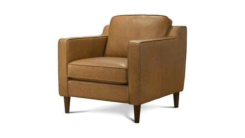 Ellison 32.7" Modern Genuine Leather Accent Chair with Track Arms and Solid Wood Legs