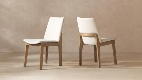 Auden Upholstered Reclaimed Pine Wood Dining Chair, Set of 2, Soft Flax Light Beige Chenille