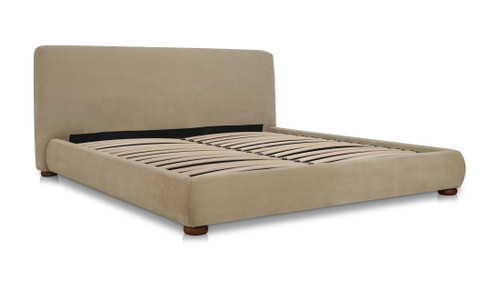 Alden Upholstered Storage Bed with Hydraulic Lift Storage and Rounded Headboard, Queen, Warm Beige