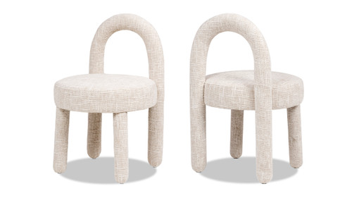 Penny Round Arched Fully Upholstered Dining Side Chair, Set of 2, Travertine Beige