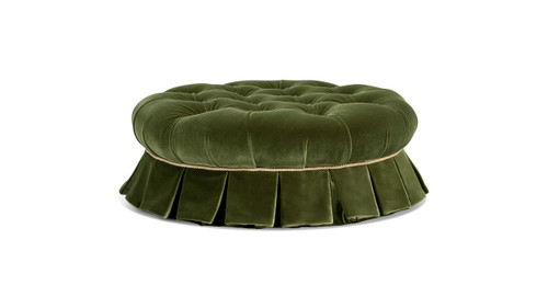 Roquefort 24.5" Round Tufted Performance Velvet Pet Bed with Box-Pleated Skirt, Olive Green