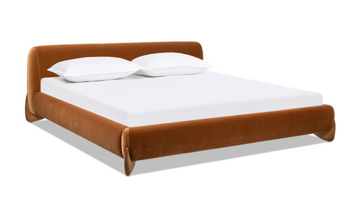 Alpine Puffy Modern Platform Bed, King, Burnt Orange