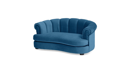 Halle 35.5" Rolled-Arm Dog Bed with Channel-Tufted Back, Medium, Satin Teal Blue