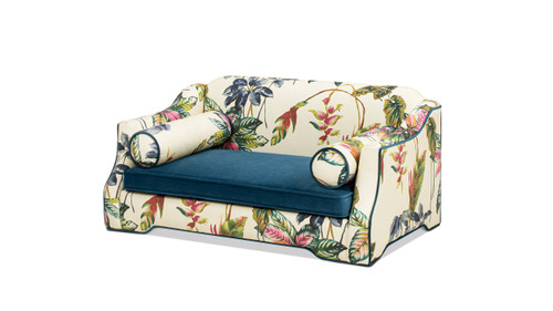 Paloma 35.5" Dog Sofa Bed, Medium, Satin Teal Blue & Floral