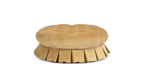 Roquefort 24.5" Round Tufted Velvet Pet Bed with Box-Pleated Skirt, Gold