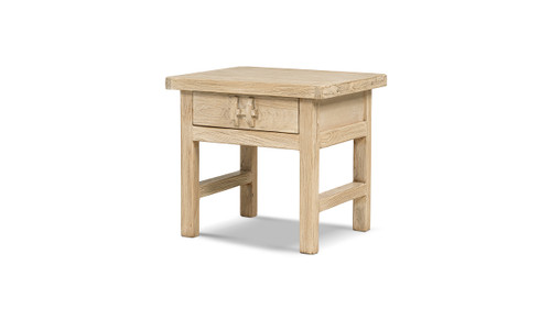 Rowan 22" Reclaimed Elm Wood Side Table with Drawer, Light Natural Brown