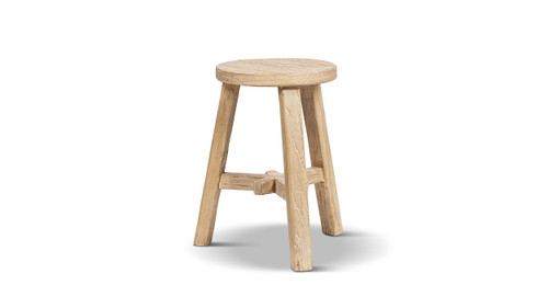Linden 19.5" Reclaimed Elm Wood Round Stool & Side Table