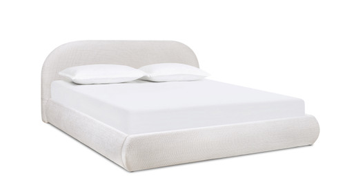 Archie Puffy Grounded Upholstered Platform Bed, King, Stone Light Beige Chenille