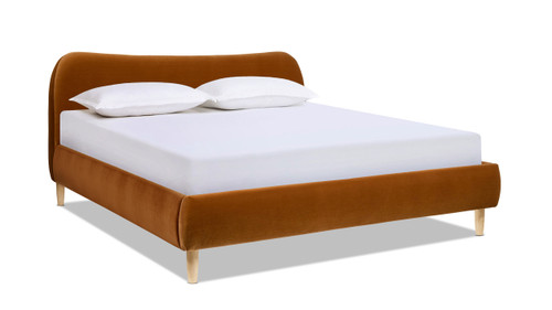 Roman Curved Headboard Upholstered Platform Bed, King, Burnt Orange