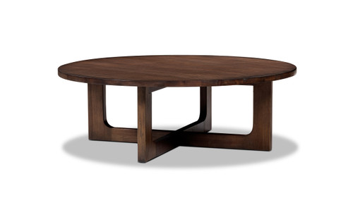 Pino 48" Round Reclaimed Pine Cross Base Coffee Table, Java Brown