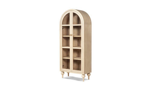 Odette 83" Tall Arched Reclaimed Pine Glass Door Display Cabinet, Brushed White