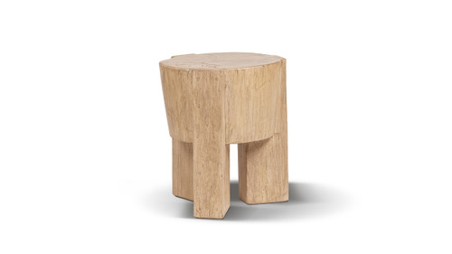 Terra 19.5" Reclaimed Elm Wood Stool and Accent Side Table, Heritage Light Natural Brown