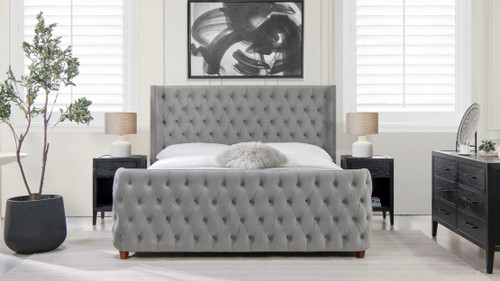 Brooklyn King Tufted Panel Bed Headboard and Footboard Set, Opal Grey 2