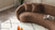 Valmere 102.36" Curved Half-Moon Fleeced Teddy Upholstered Sofa with 4 Toss Pillows, Brown