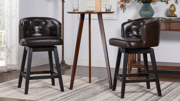 Davidson 26" Swivel Low Back Counter Height Bar Stool, Vintage Brown Faux Leather 2