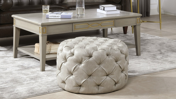 Ace Round Tufted Accent Ottoman, Warm Gray 2