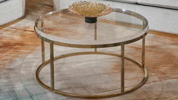 Dendros Live Edge Mimic Round Coffee Table, Gold & Acrylic 2