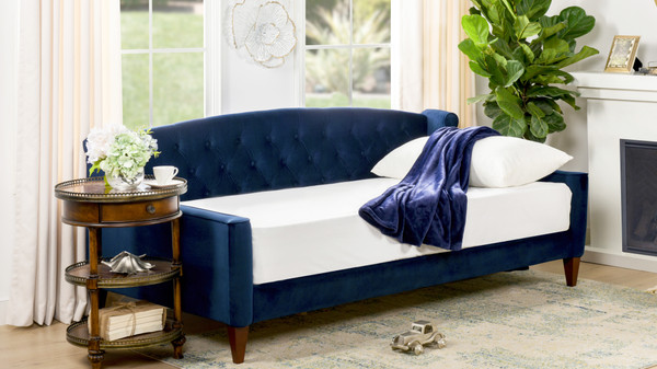 Lucy Upholstered Sofa Bed, Navy Blue 2