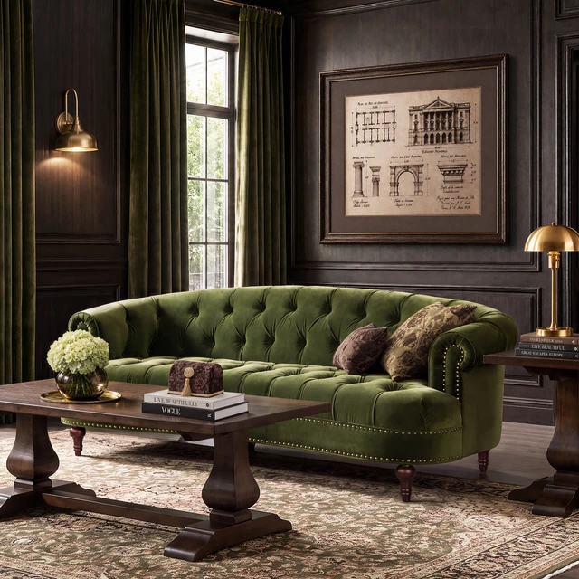 La Rosa Chesterfield Sofa, Olive Green