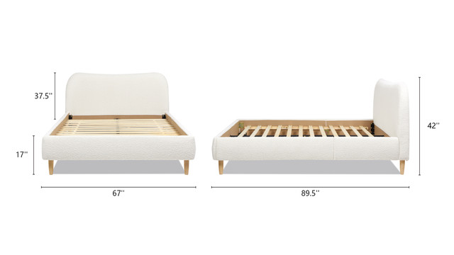Roman Curved Headboard Upholstered Platform Bed, Queen, Ivory White Bouclé Roman Curved Headboard Upholstered Platform Bed, Queen, Ivory White Bouclé