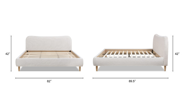 Roman Curved Headboard Upholstered Platform Bed, King, Stone Light Beige Chenille Roman Curved Headboard Upholstered Platform Bed, King, Stone Light Beige Chenille