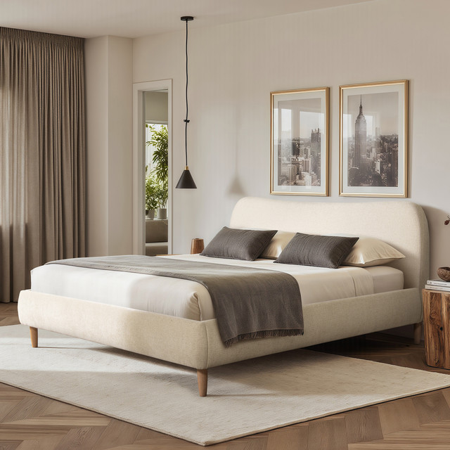 Roman Curved Headboard Upholstered Platform Bed