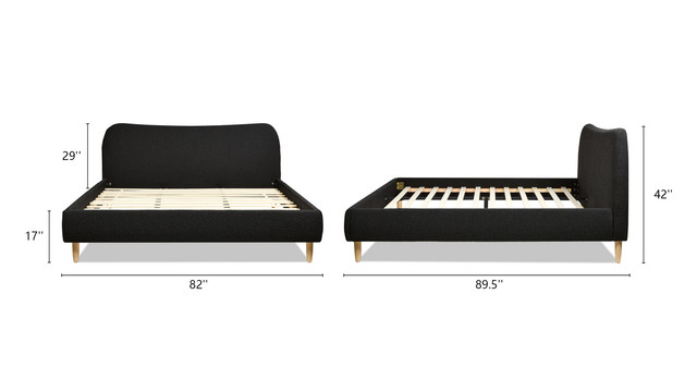 Roman Curved Headboard Upholstered Platform Bed, King, Ivory White Bouclé Roman Curved Headboard Upholstered Platform Bed, King, Ivory White Bouclé