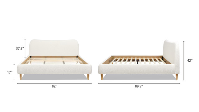 Roman Curved Headboard Upholstered Platform Bed, King, Ivory White Bouclé Roman Curved Headboard Upholstered Platform Bed, King, Ivory White Bouclé