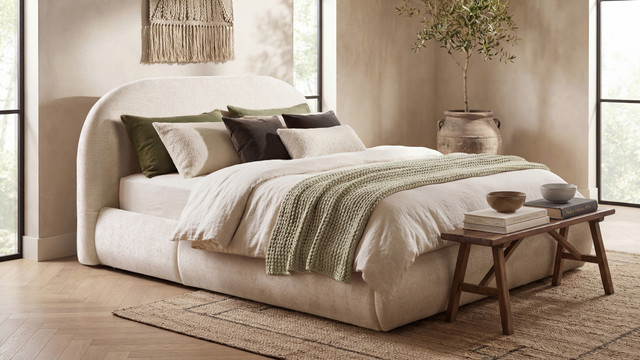 Bed in a styled bedroom