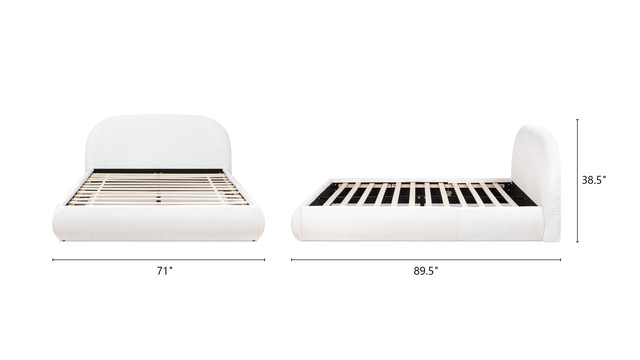 Archie Puffy Grounded Upholstered Platform Bed, Almond White Archie Puffy Grounded Upholstered Platform Bed, Almond White