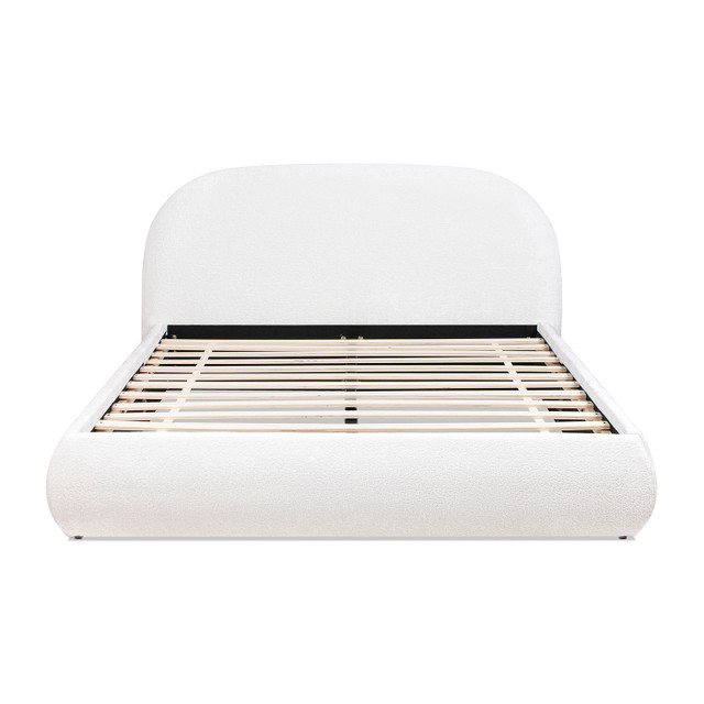 Archie Puffy Grounded Upholstered Platform Bed, Almond White