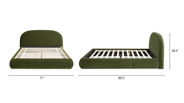 Archie Puffy Grounded Upholstered Platform Bed, Olive Green Archie Puffy Grounded Upholstered Platform Bed, Olive Green