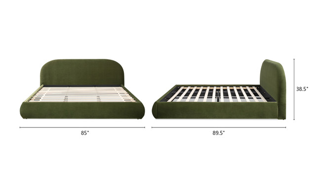 Archie Puffy Grounded Upholstered Platform Bed, Olive Green