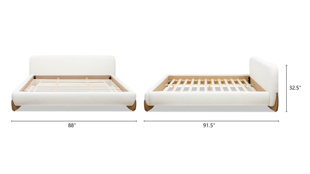 Alpine Puffy Modern Platform Bed, King, Ivory White Bouclé Alpine Puffy Modern Platform Bed, King, Ivory White Bouclé