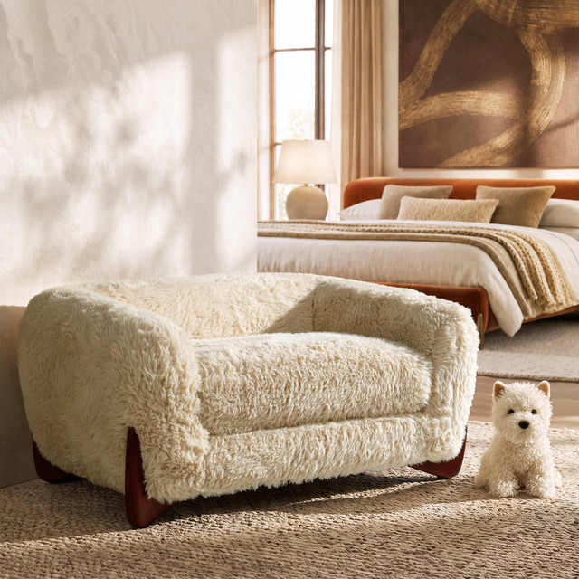 Alpine Faux Fur Dog Sofa Bed, Medium, Cream Beige