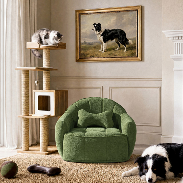 Louie Modern Dog Sofa Bed with Bone Pillow, Medium, Moss Green