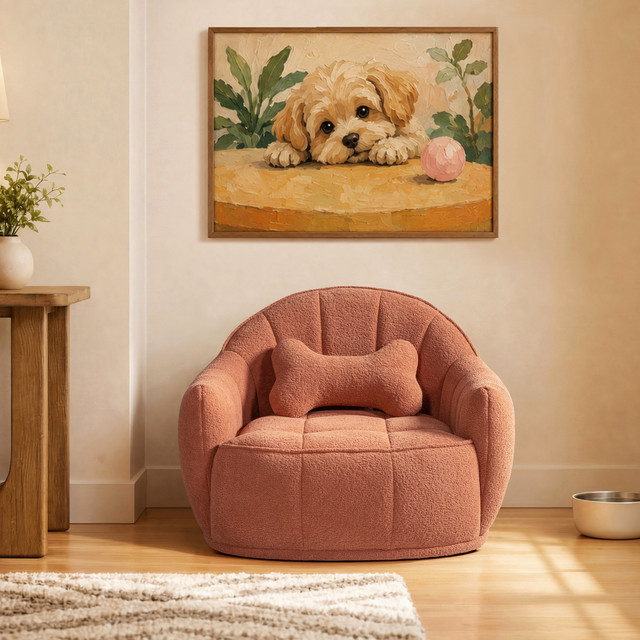 Louie Modern Dog Sofa Bed with Bone Pillow, Medium, Spice Orange