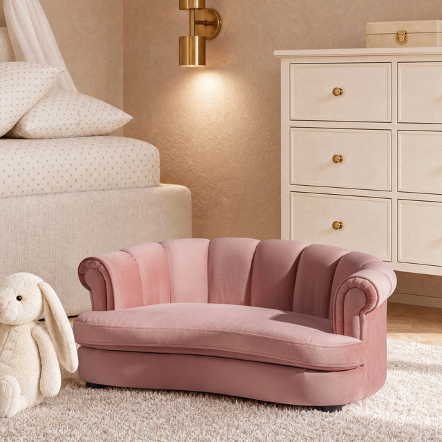 Halle Rolled-Arm Dog Bed with Channel-Tufted Back, Medium, Ash Rose