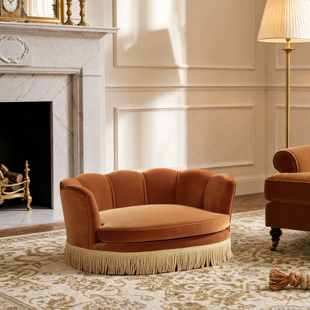 Clara Scalloped Pet Sofa Bed, Medium, Burnt Orange