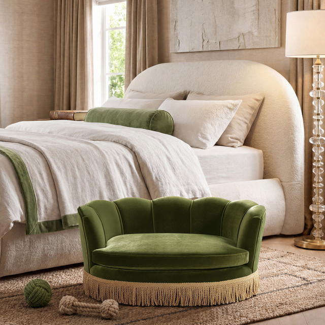 Clara Scalloped Pet Sofa Bed, Medium, Olive Green